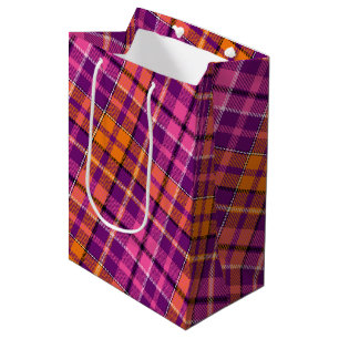 Lila Rosa Orange Karo Tartan Design  Mittlere Geschenktüte