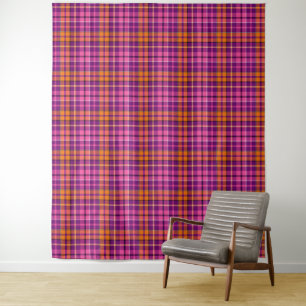 Lila Rosa Orange Karo Tartan Design  Wandteppich