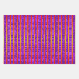 Lila, rosa, orange, Streifen, Kariert, Polka-Punkt Geschenkpapier Set