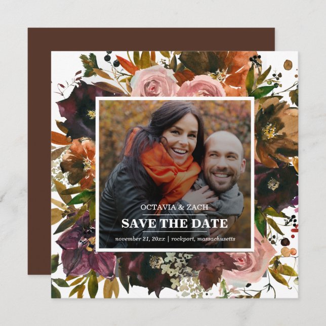 Lila, rosa, orangefarbenes Foto Fall Save The Date (Vorne/Hinten)