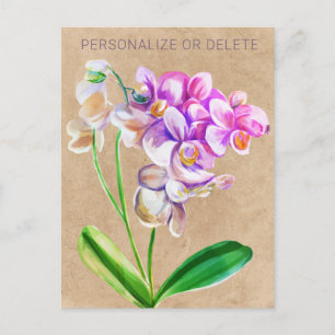 Lila Rosa Orchidee Wasserfarben Personalisiert Postkarte