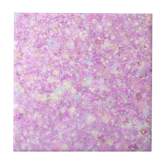 Lila rosa Pastellfarben Imitate Glitzer Solid Fliese (Vorderseite)