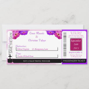 Lila/rosa Peony Boarding Pass Einladung Hochzeit