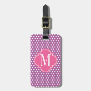 Lila rosa Polka-Punkt-personalisiertes Monogramm Gepäckanhänger