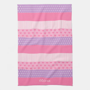 Lila Rosa Punkte Streifen Herzen Muster Handtuch