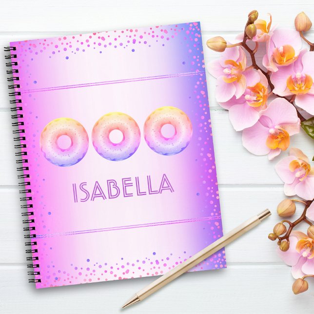 Lila, rosa Regenbogen-Donuts fett moderner Glitzer Notizbuch (Von Creator hochgeladen)