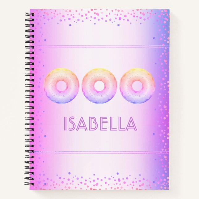 Lila, rosa Regenbogen-Donuts fett moderner Glitzer Notizbuch (Vorderseite)