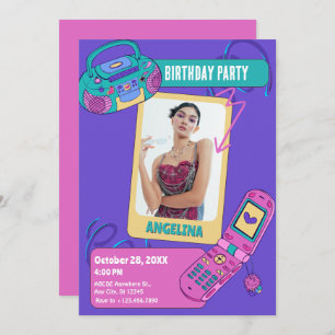 Lila rosa Retro y2k Foto Geburtstag Einladung