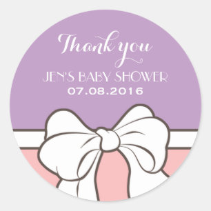 Lila rosa Ribbon Babydusche Danke Sticker