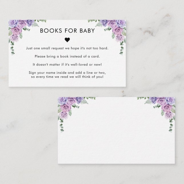 Lila Rosa Rose Blumenbücher für Girl Baby Dusche Begleitkarte (Vorne/Hinten)