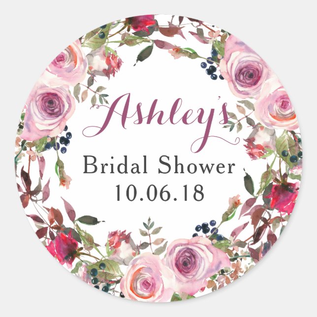 Lila Rosa Rose Brautparty Vielen Dank Runder Aufkleber (Vorderseite)