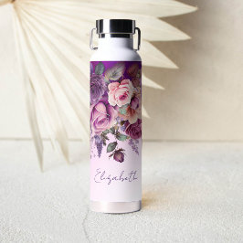 Lila rosa Rosen elegant personalisiert Trinkflasche