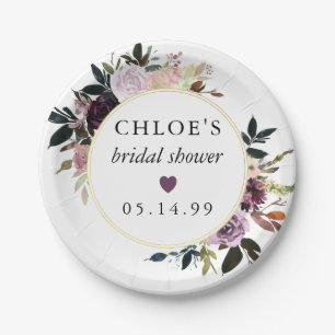 Lila Rosa Rosen Florales Brautbad Pappteller