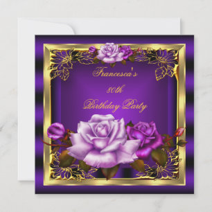 Lila Rosa Rosen Gold Eleganter Geburtstag 6 Einladung