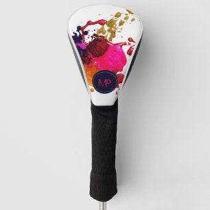 Lila rosa Rot-Gold-Nailpolis-Spritzer-Monogramm Golf Headcover
