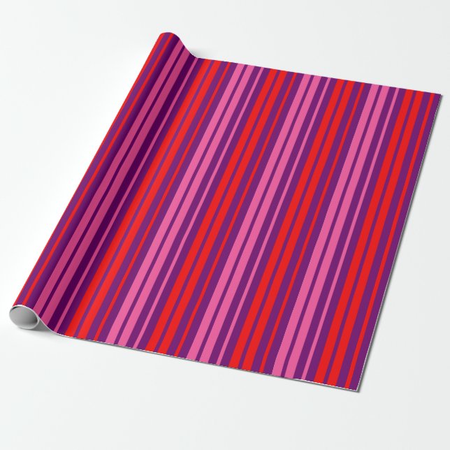 Lila Rosa Rot Vertikal Streifen Design   Geschenkpapier (Ungerollt)
