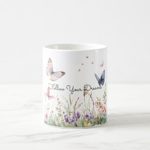 Lila Rosa Rote Blumen Schmetterlinge   Kaffeetasse