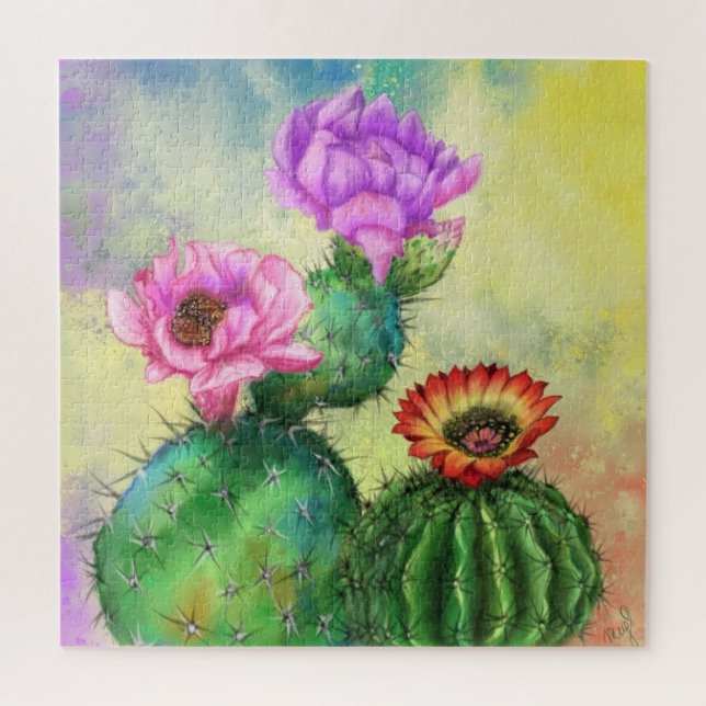 Lila rosa rote Kaktus Blume Migne Malerei Art Puzzle (Vertikal)