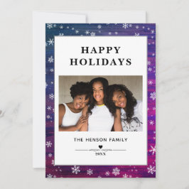 Lila Rosa Rustikales Holz Schneeflocken Weihnachts Feiertagskarte