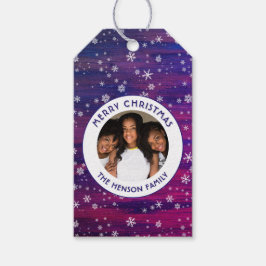 Lila Rosa Rustikales Holz Schneeflocken Weihnachts Geschenkanhänger