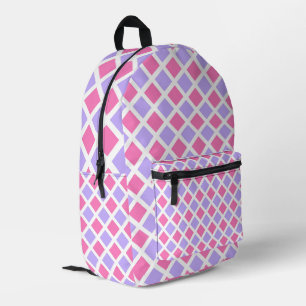 Lila Rosa Schachbrett-Diamant-Muster Bedruckter Rucksack