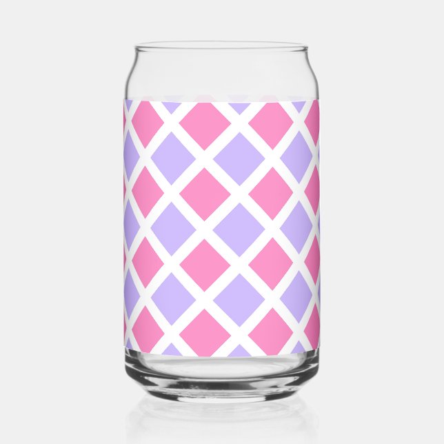 Lila Rosa Schachbrett-Diamant-Muster Dosenglas (Vorderseite)