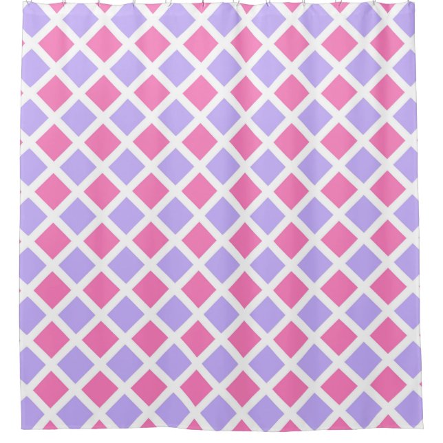 Lila Rosa Schachbrett-Diamant-Muster Duschvorhang (Vorderseite)