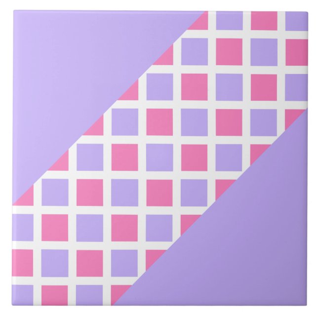 Lila Rosa Schachbrett-Diamant-Muster Fliese (Vorderseite)