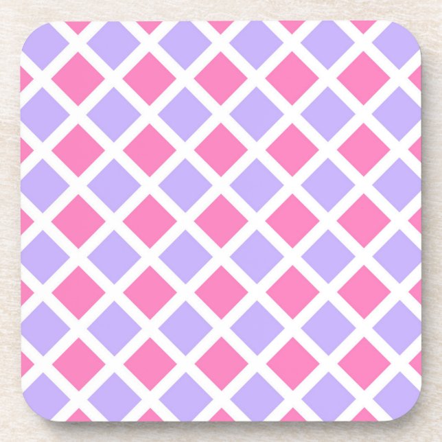 Lila Rosa Schachbrett-Diamant-Muster Getränkeuntersetzer (Vorderseite)