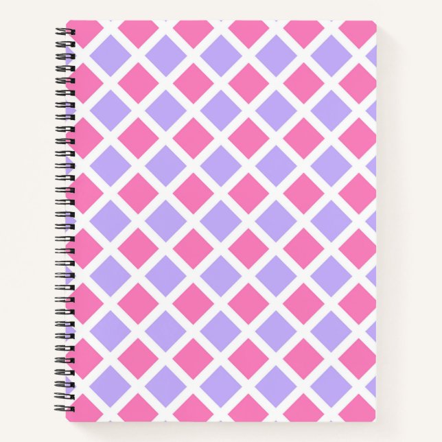 Lila Rosa Schachbrett-Diamant-Muster Notizbuch (Vorderseite)