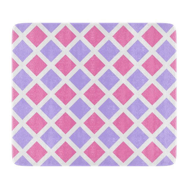Lila Rosa Schachbrett-Diamant-Muster Schneidebrett (Vorderseite)