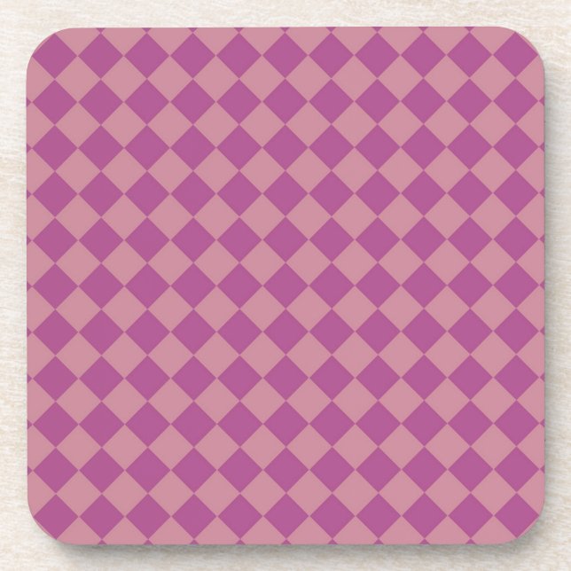 Lila Rosa Schachbrett-Diamantmuster Getränkeuntersetzer (Vorderseite)