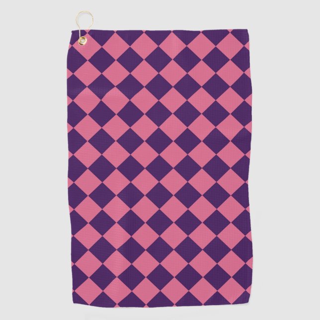 Lila rosa Schachbrett Diamantmuster Golfhandtuch (Vorderseite)