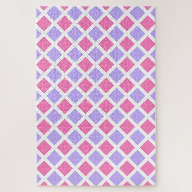Lila Rosa Schachbrett-Diamantmuster Puzzle (Vertikal)
