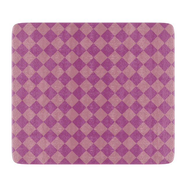 Lila Rosa Schachbrett-Diamantmuster Schneidebrett (Vorderseite)
