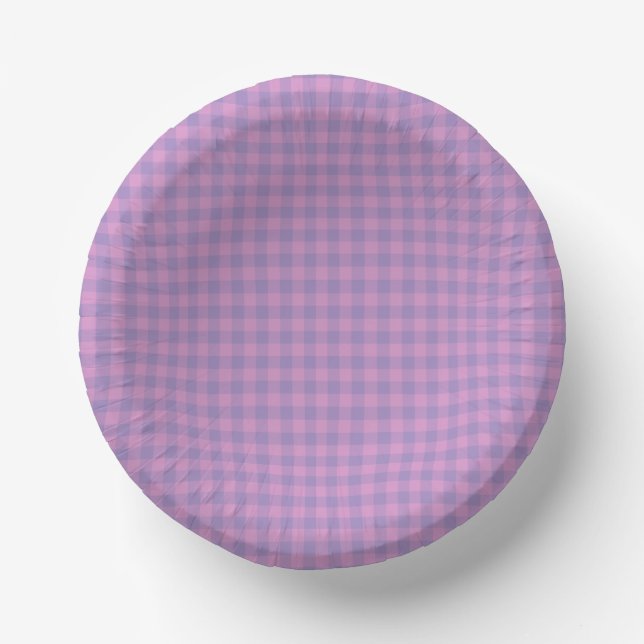 Lila Rosa Schachbrettmuster Pappteller (Vorderseite)