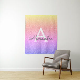 Lila rosa Schein-Glitzer-Monogramm-Tapisserie Wandteppich