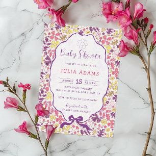 Lila Rosa Schleife Wildblumenblüten Babyparty Einladung