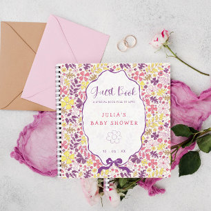 Lila Rosa Schleife Wildblumenblüten Babyparty Notizbuch