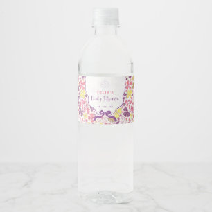 Lila Rosa Schleife Wildblumenblüten Babyparty Wasserflaschenetikett