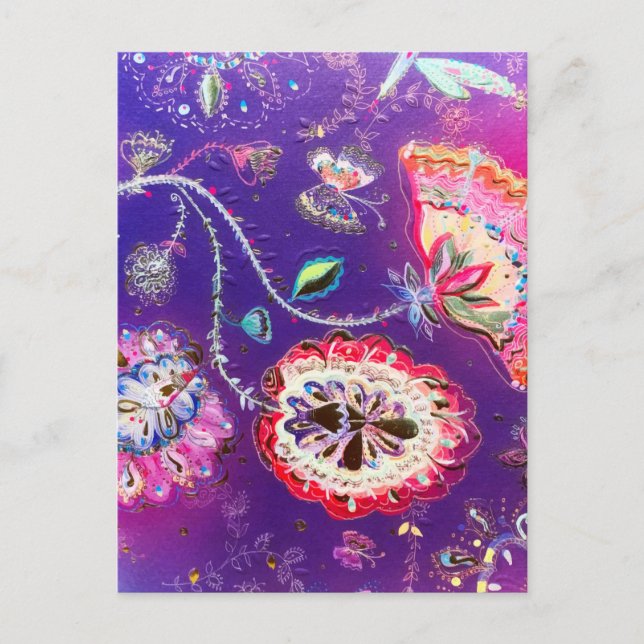 Lila Rosa Schmetterling Blumengarten Postkarte (Vorderseite)
