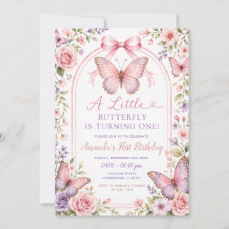 Lila Rosa Schmetterling Erste Geburtstagseinladung Einladung