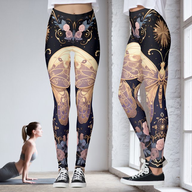 Lila-Rosa-Schmetterling-Yoga Leggings (Floral Purple Pink Yellow Butterfly Yoga  Leggings)