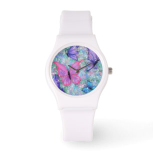 Lila rosa Schmetterlinge, flying Watch Spring Armbanduhr