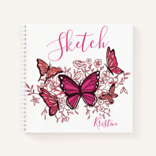 Lila rosa Schmetterlinge mit Namen Sketchbook Notizbuch