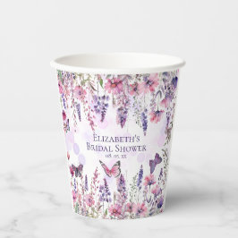 Lila rosa Schmetterlinge und Wildblumen Pappbecher