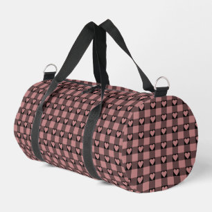 Lila Rosa Schwarz Büffelherz Kariert Duffle Bag