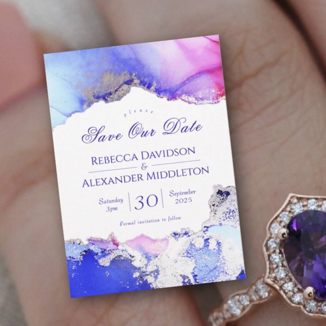 Lila-rosa-silberne Abstrakte Hochzeit Save The Date (Von Creator hochgeladen)