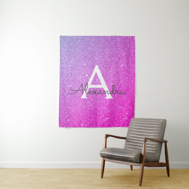 Lila-Rosa-Sparkle-Glitzer-Monogramm-Tapestyle Wandteppich (Beispiel)