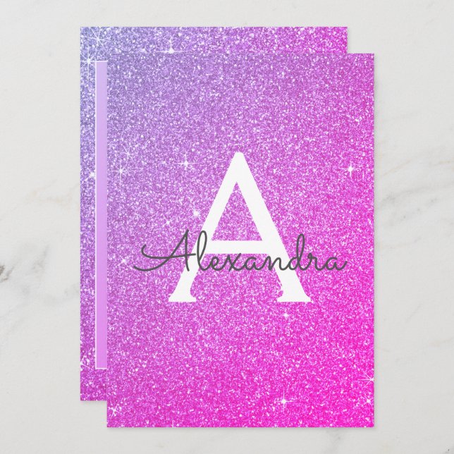 Lila rosa Sparkle Glitzer Taufe Einladung (Vorne/Hinten)
